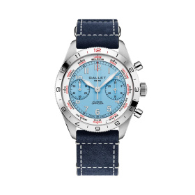 Montre Gallet Flying Officer Chronograph 40 mm Cadran Bleu Ciel Bracelet Cuir Bleu