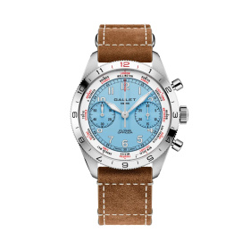 Montre Gallet Flying Officer Chronograph 40 mm Cadran Bleu Ciel Bracelet Cuir Beige