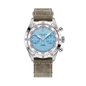 Montre Gallet Flying Officer Chronograph 40 mm Cadran Bleu Ciel Bracelet Cuir Vert