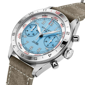 Montre Gallet Flying Officer Chronograph 40 mm Cadran Bleu Ciel Bracelet Cuir Vert