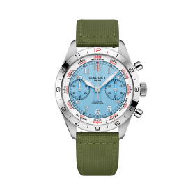 Montre Gallet Flying Officer Chronograph 40 mm Cadran Bleu Ciel Bracelet Tissu Vert