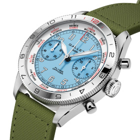 Montre Gallet Flying Officer Chronograph 40 mm Cadran Bleu Ciel Bracelet Tissu Vert