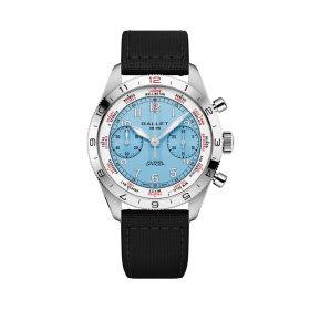 Montre Gallet Flying Officer Chronograph 40 mm Cadran Bleu Ciel Bracelet Tissu Noir