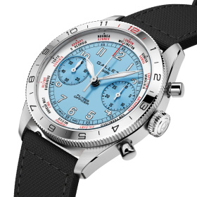Montre Gallet Flying Officer Chronograph 40 mm Cadran Bleu Ciel Bracelet Tissu Noir