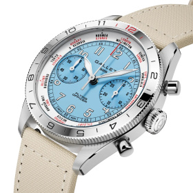 Montre Gallet Flying Officer Chronograph 40 mm Cadran Bleu Ciel Bracelet Tissu Beige