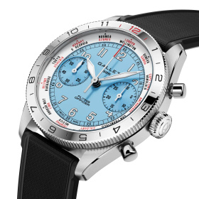 Montre Gallet Flying Officer Chronograph 40 mm Cadran Bleu Ciel Bracelet Caoutchouc Noir