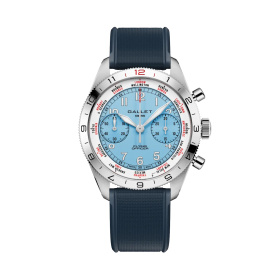 Montre Gallet Flying Officer Chronograph 40 mm Cadran Bleu Ciel Bracelet Caoutchouc Bleu