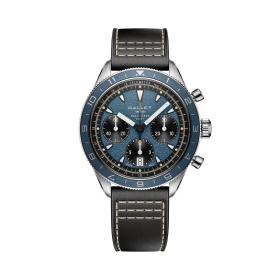 Montre Gallet Multichron Pilot 42 mm Cadran Bleu Bracelet Cuir Noir