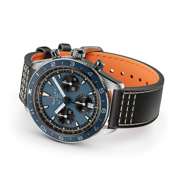 Montre Gallet Multichron Pilot 42 mm Cadran Bleu Bracelet Cuir Noir