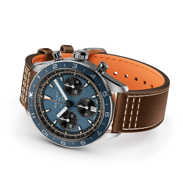 Montre Gallet Multichron Pilot 42 mm Cadran Bleu Bracelet Cuir Brun
