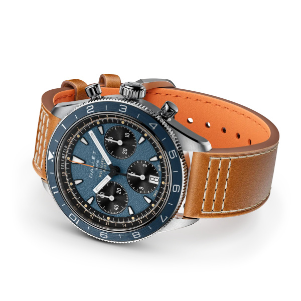 Montre Gallet Multichron Pilot 42 mm Cadran Bleu Bracelet Cuir Orange