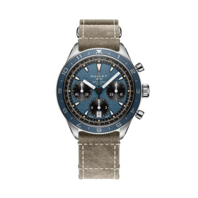 Montre Gallet Multichron Pilot 42 mm Cadran Bleu Bracelet Cuir Vert
