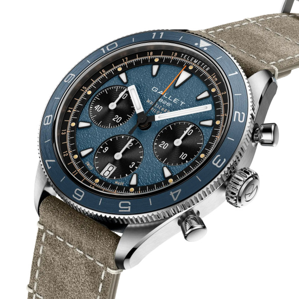 Montre Gallet Multichron Pilot 42 mm Cadran Bleu Bracelet Cuir Vert