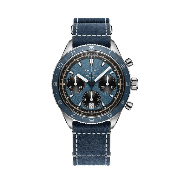Montre Gallet Multichron Pilot 42 mm Cadran Bleu Bracelet Cuir Bleu