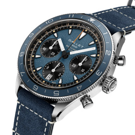 Montre Gallet Multichron Pilot 42 mm Cadran Bleu Bracelet Cuir Bleu