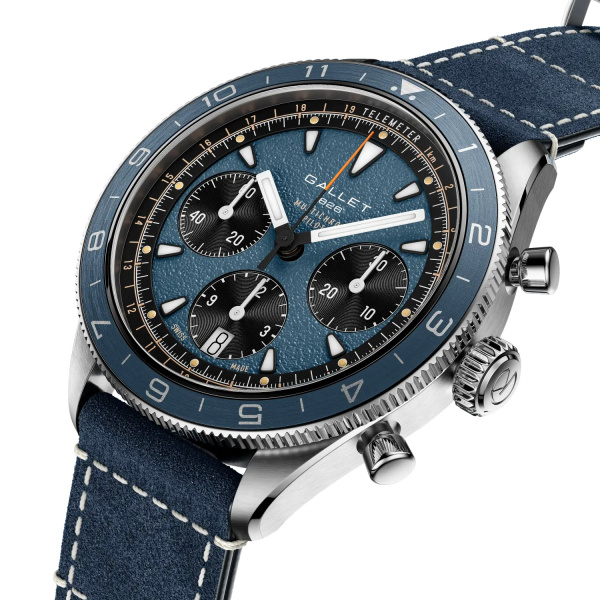 Montre Gallet Multichron Pilot 42 mm Cadran Bleu Bracelet Cuir Bleu