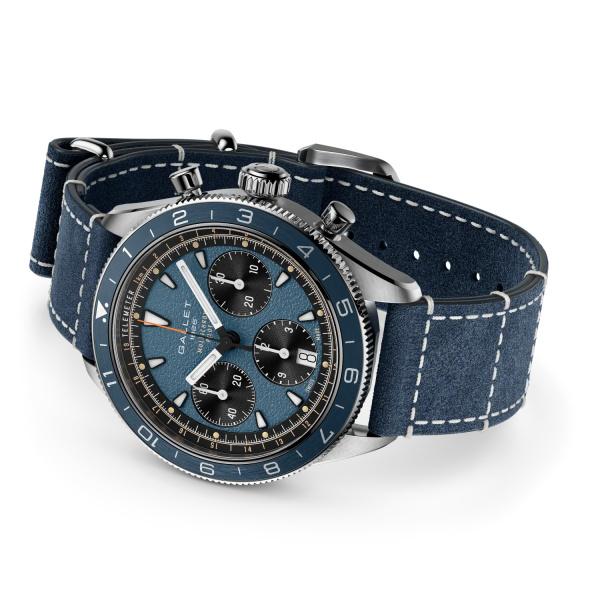 Montre Gallet Multichron Pilot 42 mm Cadran Bleu Bracelet Cuir Bleu