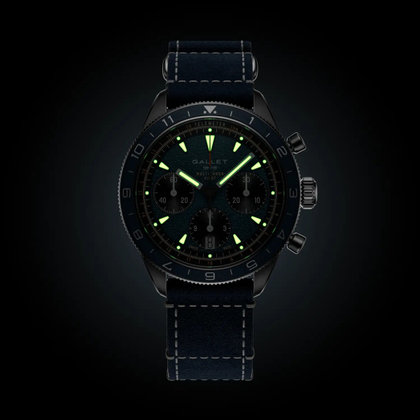 Montre Gallet Multichron Pilot 42 mm Cadran Bleu Bracelet Cuir Bleu