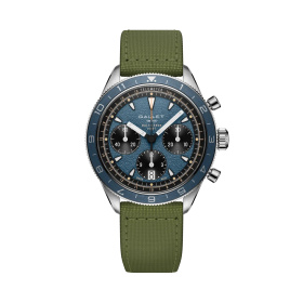 Montre Gallet Multichron Pilot 42 mm Cadran Bleu Bracelet Tissu Vert