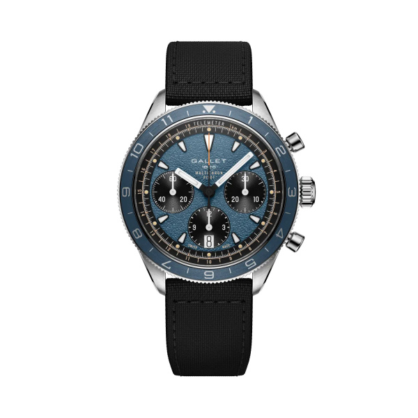Montre Gallet Multichron Pilot 42 mm Cadran Bleu Bracelet Tissu Noir
