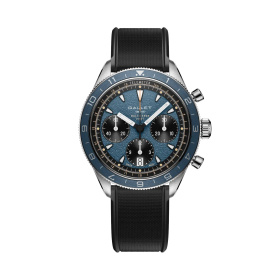 Montre Gallet Multichron Pilot 42 mm Cadran Bleu Bracelet Caoutchouc Noir