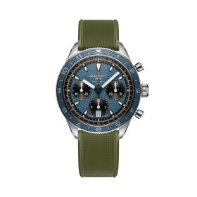 Montre Gallet Multichron Pilot 42 mm Cadran Bleu Bracelet Caoutchouc Vert