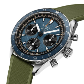 Montre Gallet Multichron Pilot 42 mm Cadran Bleu Bracelet Caoutchouc Vert