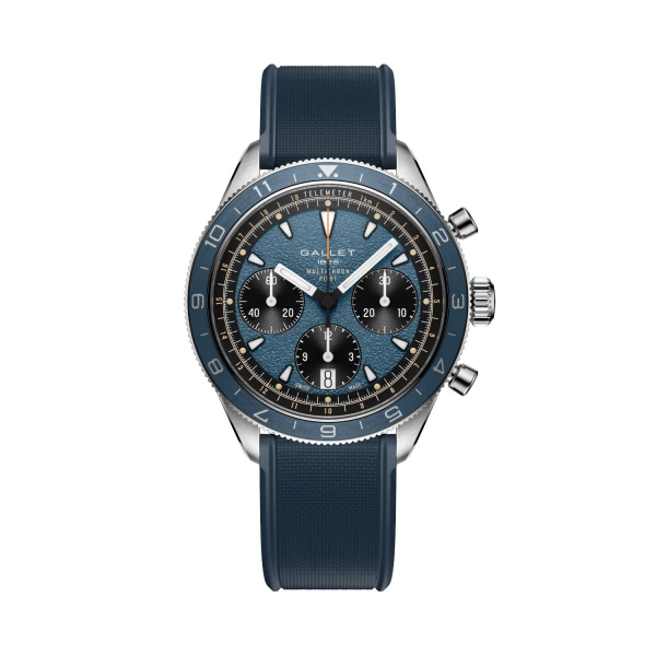 Montre Gallet Multichron Pilot 42 mm Cadran Bleu Bracelet Caoutchouc Bleu