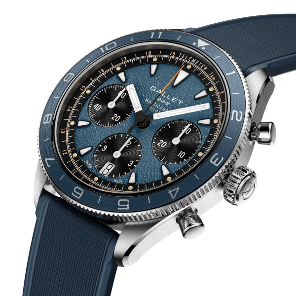 Montre Gallet Multichron Pilot 42 mm Cadran Bleu Bracelet Caoutchouc Bleu