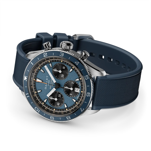 Montre Gallet Multichron Pilot 42 mm Cadran Bleu Bracelet Caoutchouc Bleu