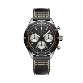Montre Gallet Multichron Pilot 42 mm Cadran Noir Bracelet Cuir Noir