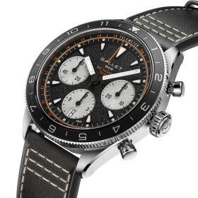 Montre Gallet Multichron Pilot 42 mm Cadran Noir Bracelet Cuir Noir