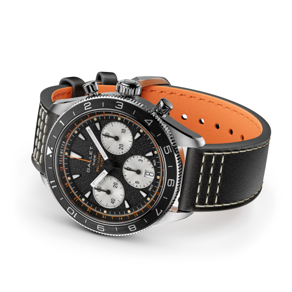 Montre Gallet Multichron Pilot 42 mm Cadran Noir Bracelet Cuir Noir