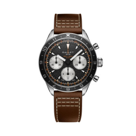 Montre Gallet Multichron Pilot 42 mm Cadran Noir Bracelet Cuir Brun