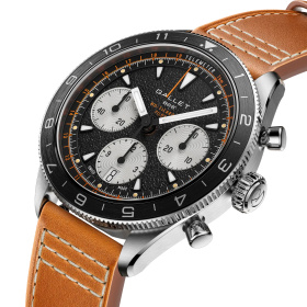 Montre Gallet Multichron Pilot 42 mm Cadran Noir Bracelet Cuir Orange