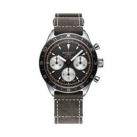 Montre Gallet Multichron Pilot 42 mm Cadran Noir Bracelet Cuir Gris