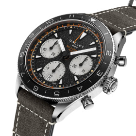 Montre Gallet Multichron Pilot 42 mm Cadran Noir Bracelet Cuir Gris
