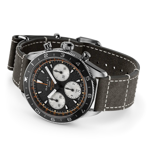 Montre Gallet Multichron Pilot 42 mm Cadran Noir Bracelet Cuir Gris