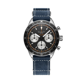 Montre Gallet Multichron Pilot 42 mm Cadran Noir Bracelet Cuir Bleu