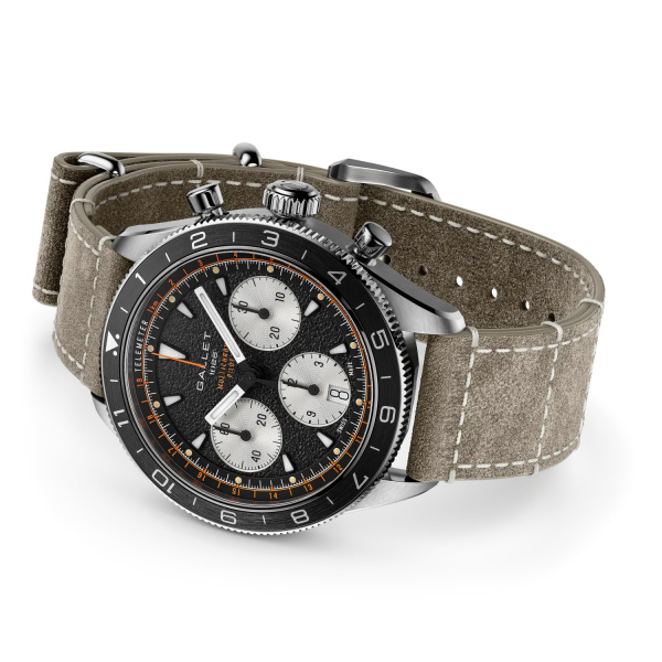 Montre Gallet Multichron Pilot 42 mm Cadran Noir Bracelet Cuir Vert