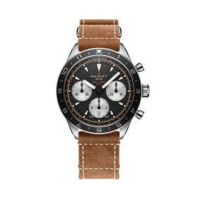 Montre Gallet Multichron Pilot 42 mm Cadran Noir Bracelet Cuir Beige