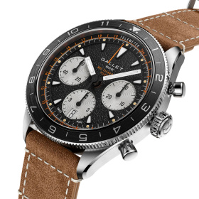 Montre Gallet Multichron Pilot 42 mm Cadran Noir Bracelet Cuir Beige
