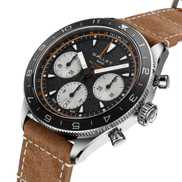 Montre Gallet Multichron Pilot 42 mm Cadran Noir Bracelet Cuir Beige
