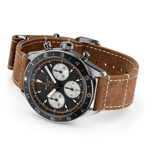 Montre Gallet Multichron Pilot 42 mm Cadran Noir Bracelet Cuir Beige