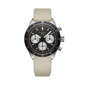 Montre Gallet Multichron Pilot 42 mm Cadran Noir Bracelet Tissu Beige