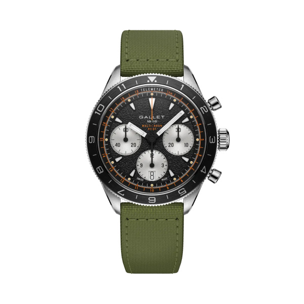 Montre Gallet Multichron Pilot 42 mm Cadran Noir Bracelet Tissu Vert