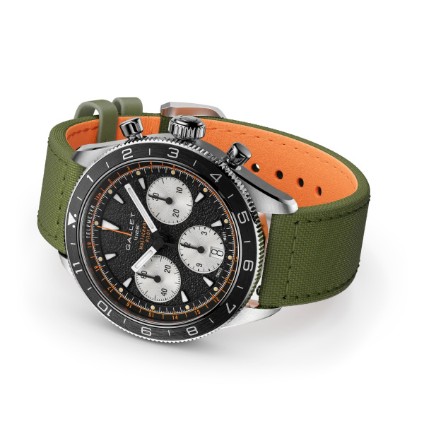 Montre Gallet Multichron Pilot 42 mm Cadran Noir Bracelet Tissu Vert