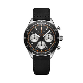 Montre Gallet Multichron Pilot 42 mm Cadran Noir Bracelet Tissu Noir