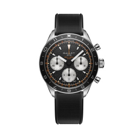 Montre Gallet Multichron Pilot 42 mm Cadran Noir Bracelet Caoutchouc Noir