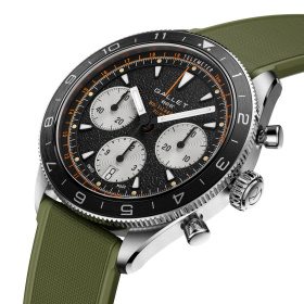 Montre Gallet Multichron Pilot 42 mm Cadran Noir Bracelet Caoutchouc Vert